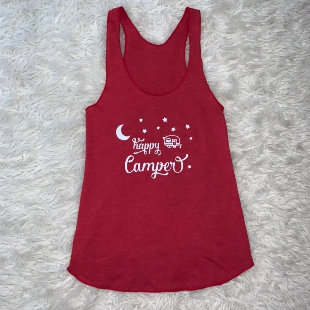 Red "Happy Camper" Racerback Tank Top